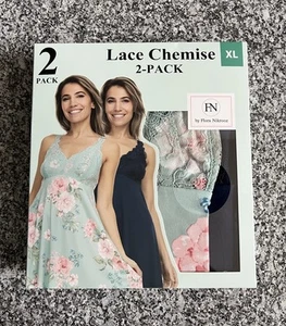 Flora Nikrooz 2pc Lace Chemise in Pink Mint Floral & Navy - Size XL - Picture 1 of 5