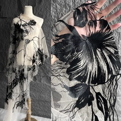 Embroidery Large Flower Lace Fabric Sewing Accessories Cheongsam Tulle  Material - image 1 of 4