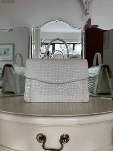Vintage Suzy Smith Statement Cream Mock Croc Top Handle Handbag + Shoulder Strap - Picture 1 of 14