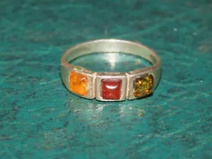PINKY RING DREIFARBIG BERNSTEIN 925 STERLING SILBER GR 7 3/4 Vintage - Bild 1 von 2