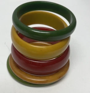 Lot 5 Vintage Bakelite Bangle Bracelets Multi Color Swirls Art Deco - Picture 1 of 11