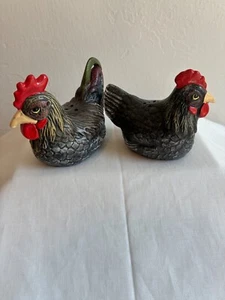 hen&rooster black/gray/red ceramic salt&pepper shakers - Picture 1 of 6