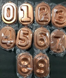 Metal Copper Color  Numbers 0-9 Cake Molds W/Hangers 5 1/2in. New Bx8 - Picture 1 of 3