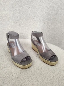 Steve Madden Women Elody Wedge 6M Blue Leather Ankle Strap Espadrille Sandals - Picture 1 of 20