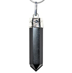 CHARGED Himalayan Black Obsidian Point Pendant + 20" Stainless Steel Chain - Picture 1 of 12