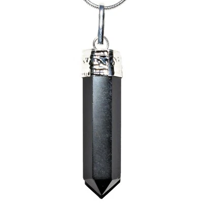 CHARGED Himalayan Black Obsidian Point Pendant + 20" Stainless Steel Chain - Image 1 of 4