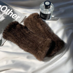 Women Real Mink Fur Gloves Fingerless Knitted Warm Wrist Stretch Mittens Sleeves