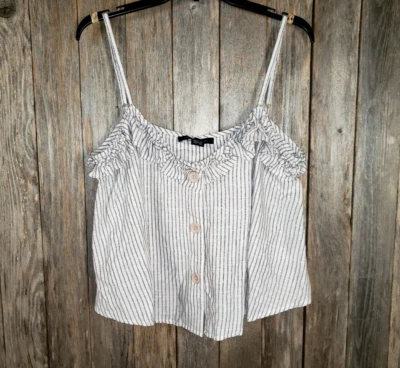 NEW French Connection L Cream Beige Ruffle Cami Tank Top Boho Y2K Babydoll Beach - Image 1 of 4