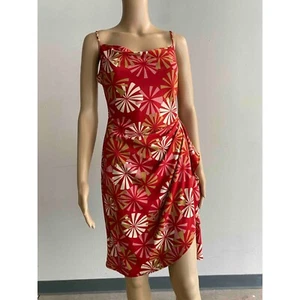 BCBGMAXAZRIA Floral Mini Dress Ruched Bodycon Spaghetti Strap Red S - Picture 1 of 7