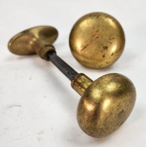 3 Antique Vintage Brass Door Knobs Handles Spindle Old As Is Restoration Crafts - Picture 1 of 12