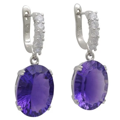 Ohrringe Ohrhänger Brisur mit Amethyst oval & 10 Zirkonia 925 Silber, Damen - Bild 1 von 2