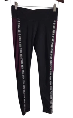 Pink Victoria's Secret Cozy Black/Burgundy  Pull On Leggings Logo Size Small - Image 1 of 4