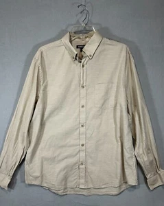 Express Shirt Mens Large Beige Button Up 100% Cotton Office Business Work - Picture 1 of 10