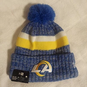 Los Angeles Rams Beanie New Ersp Adults Hat Knit One Time Removable Pom NFL NWT - Picture 1 of 3