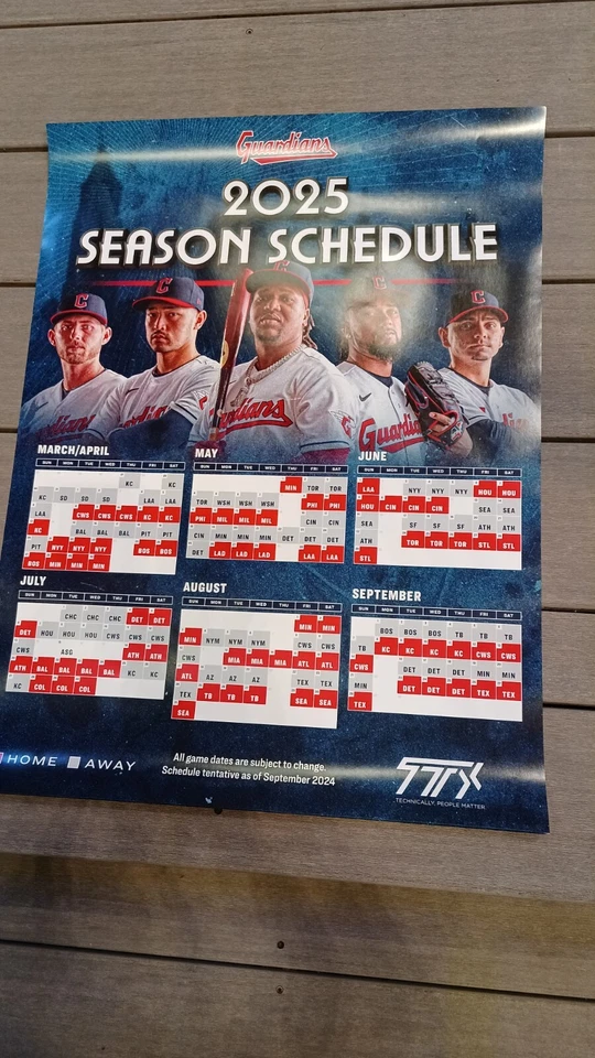 2025 Cleveland Guardians SCHEDULE POSTER Baseball MLB SGA - Image 1 of 1