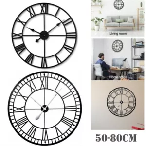 Large Roman Wall Clock Big Numeral Giant Round Face Outdoor Garden 50cm Silent - Picture 1 of 15