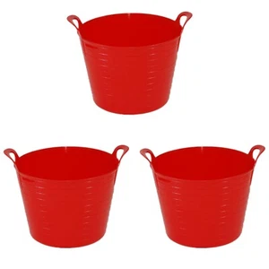 3 x 20 Liter Kunststoff Flexi Wanne Aufbewahrung Baumeister Eimer Küche Garten Bauernhof - Rot - Bild 1 von 16