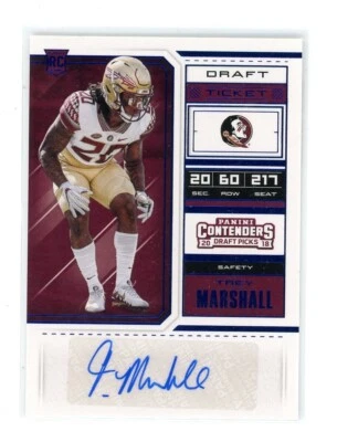 2018 Panini Contenders Draft Picks College Ticket Auto Trey Marshall Blue - Image 1 of 2