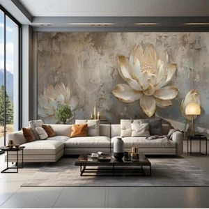 Fotomural no tejido papel pintado murales hoja de loto con flor de loto creativo 12229 - Imagen 1 de 4