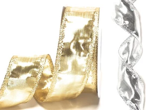 0,40€/m) Schleifenband 25m x 40mm Gold oder Silber abgesetzte Kanten Dekoband - Bild 1 von 7