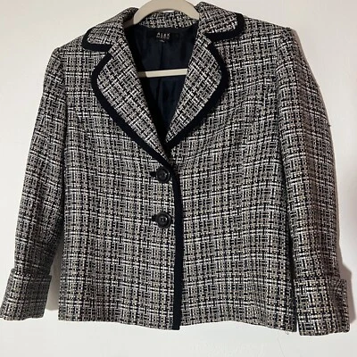 Jaqueta Blazer ALEX MARIE Feminina Texturizada Tecido Algodão Cropped Tamanho 8 Tweed Azul Marinho - Imagem 1 de 4