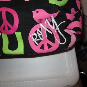 Roxy Purse Tote Bag Canvas Multi Color Sht Strap Side Pockets Zipped HIPPIE 60s - Picture 1 of 12