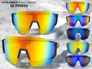WHOLESALE LOT Oversize Wrap Biker Fishing Cycling Ski Shield SUNGLASSES 12 Pairs - Picture 1 of 24