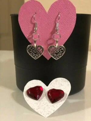Серьги в форме сердца, набор из 2, красная смола и тибетский сердце подвеской серьги - Изображение 1 из 4