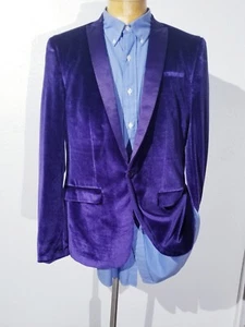 42R Stretch ASOS Royal Purple Peak Lapel velvet velour Dinner Blazer Jacket Coat - Picture 1 of 6