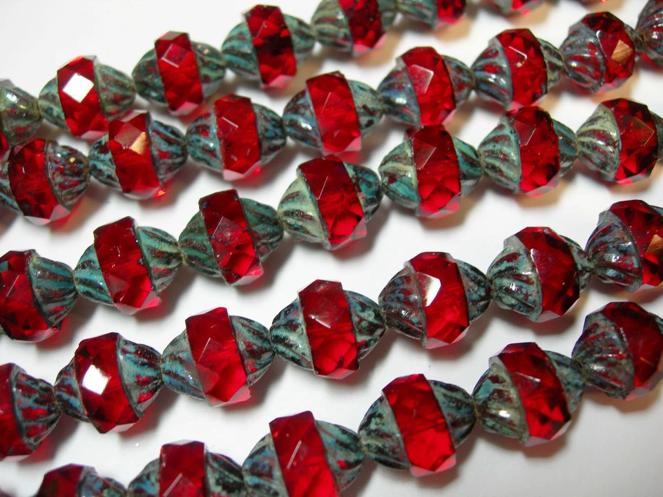 14 cuentas de turbina de travertino rojo rubí facetadas de vidrio checo de 11x10 mm Foto 1 de 1