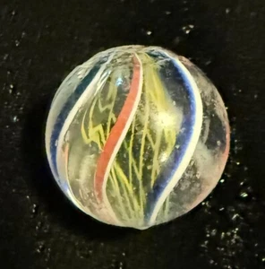 ANTIQUE GERMAN HANDMADE MULTI-COLOR  YELLOW LATTICINO .57" MARBLE!!! - Picture 1 of 5