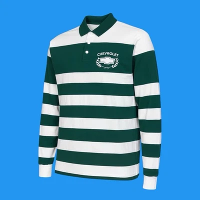 Camisa de rugby verde a rayas de gran tamaño talla XL con licencia oficial Chevrolet GM para hombre Foto 1 de 4
