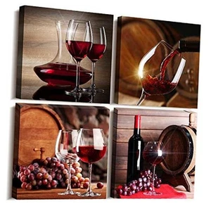 TTHYUEWS Canvas Wall Art For Kitchen Dining Room Wall Decor Wine Glass Wall - Picture 1 of 7