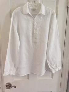 Talbots 100% Linen Tunic Top Women’s Sz L Embroidered Boho Coastal Cruise READ! - Picture 1 of 15