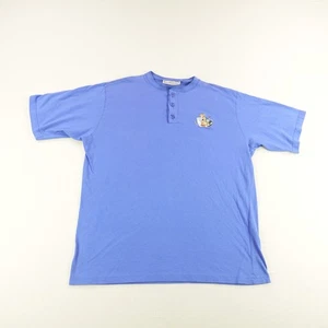 Vintage Disney Pocahontas Shirt Mens XL Blue Henley Embroidered 90s Short Sleeve - Picture 1 of 9