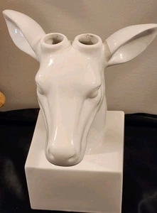 Hirschkopf Büste weiß Keramik Kerzenständer H.10 ins W.7 ins - Bild 1 von 7
