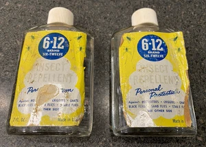 Vintage 6-12 Insect Repellent X 2, 1 Full Bottle, Advertising Paper Label Glass - Picture 1 of 7