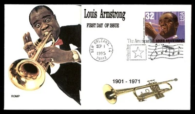 Mayfairstamps US FDC 1995 Louisiana Louis Armstrong and trumpet ROMP First Day C - Image 1 of 2