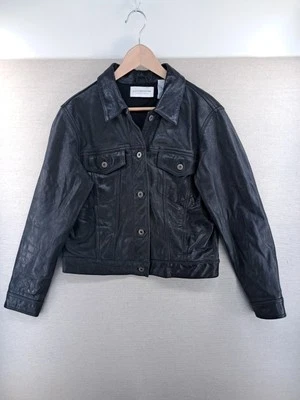 Chaqueta de Cuero Liz Claiborne De Colección Mujer Grande Negra Tipo 3 Chaqueta de Jean Moto Corredor Foto 1 de 4
