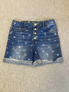 Girls Floral Jean Shorts Adjustable Size 14 - Picture 1 of 5