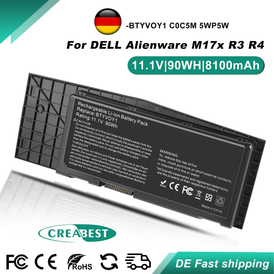11.1V 89WH BTYVOY1 5WP5W 7XC9N 0C0C5M Akku Für Dell Alienware M17X R3 R4 318-039 - Bild 1 von 4