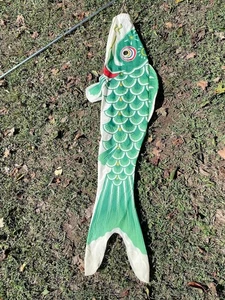 Japanische grüne Koi Dongxu Karpfen 5 Fuß lang Fisch Windsack Garten Flagge Vintage - Bild 1 von 11
