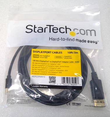 NEW Startech 10 ft Mini DisplayPort to DisplayPort Adapter Cable -M/M MDP2DPMM10 - Image 1 of 4