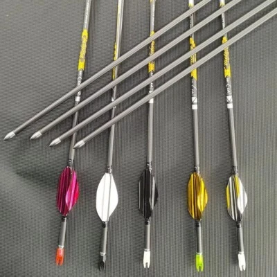 12pcs 30.5in ID4.2mm Pure Carbon Arrow Spine350-900 with 1.8in Spin Vanes Huntin - Image 1 of 4