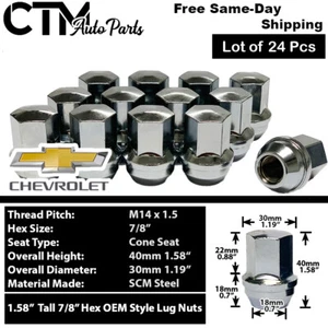 24x Chrome Chevy OEM Factory Lug Nuts M14x1.5 Silverado Tahoe Suburban Colorado - Picture 1 of 3