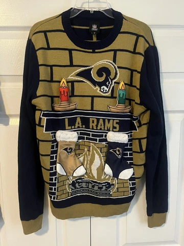 NFL St Louis Rams Ugly Christmas Sweater Mens L Large Blue Long Sleeve Crewneck Cover