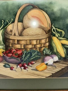 Basket of vegetables Still Life  water, color Painting 16x20 framed colorful - Picture 1 of 12