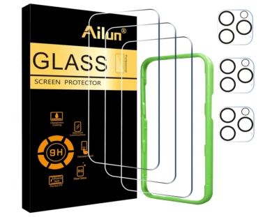 Paquete de 3 protectores de pantalla Ailun para iPhone 16 Pro [6,3 pulgadas] + paquete de 3 lentes de cámara Foto 1 de 3