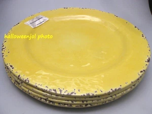 4 TOMMY BAHAMA DINNER Plates Yellow Rustic Crackle Tuscan MELAMINE 11" - Picture 1 of 4