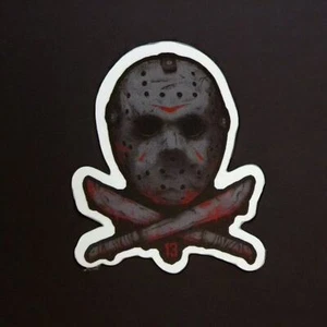Horror Movie Sticker Friday the 13th Jason Voorhees Hockey Mask Skull Crossbones - Picture 1 of 2